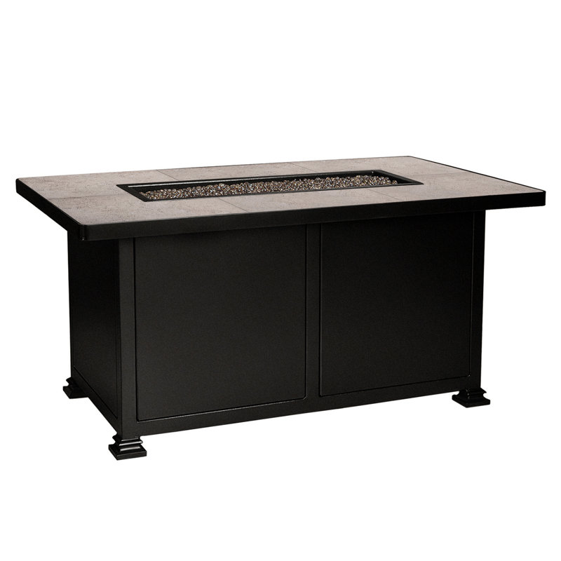 Santorini Rectangle Iron Propane and Natural Gas Fire Pit Table, Carbon Black, 24" H x 50" W x 30" D, Summit Gray