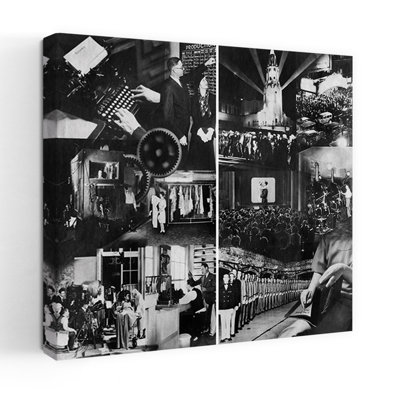 1920, années 1930 Montage de l'industrie cinématographique, du concept à la production, à la première et à la distribution, art mural rétro urbain rétro classique