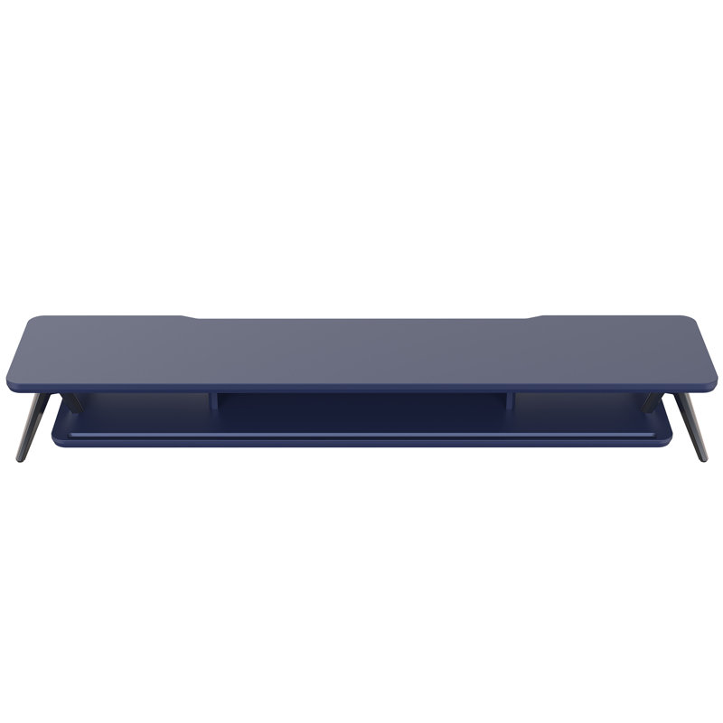 Support double pour écran, support pour écran pour 2 écrans, tablette de bureau en bois de 42,5 pouces, Bleu