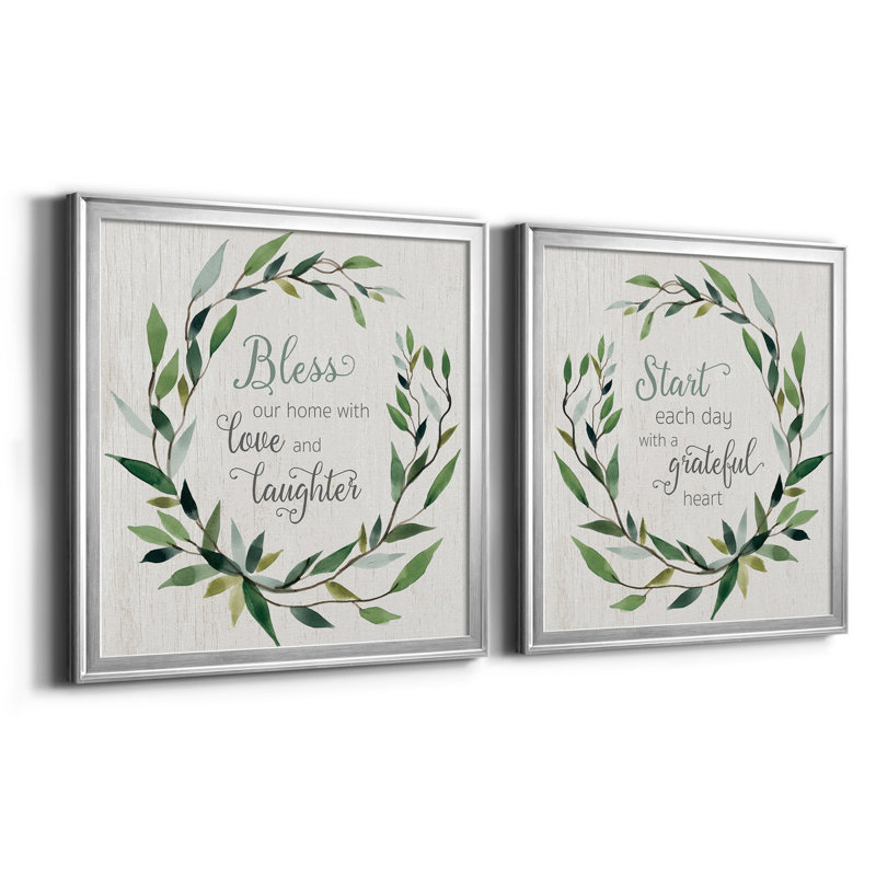 «Bless This Home Greenery», reproduction de cadre photo sur toile 2 pièces, H 26,5 po x l 53 po x P 1,5 po, Argent