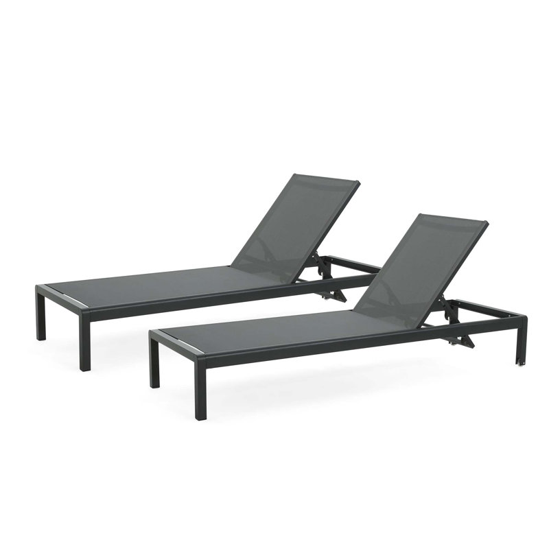 Ensemble de 2 chaises longues réglables pour l'extérieur avec roulettes, Noir
