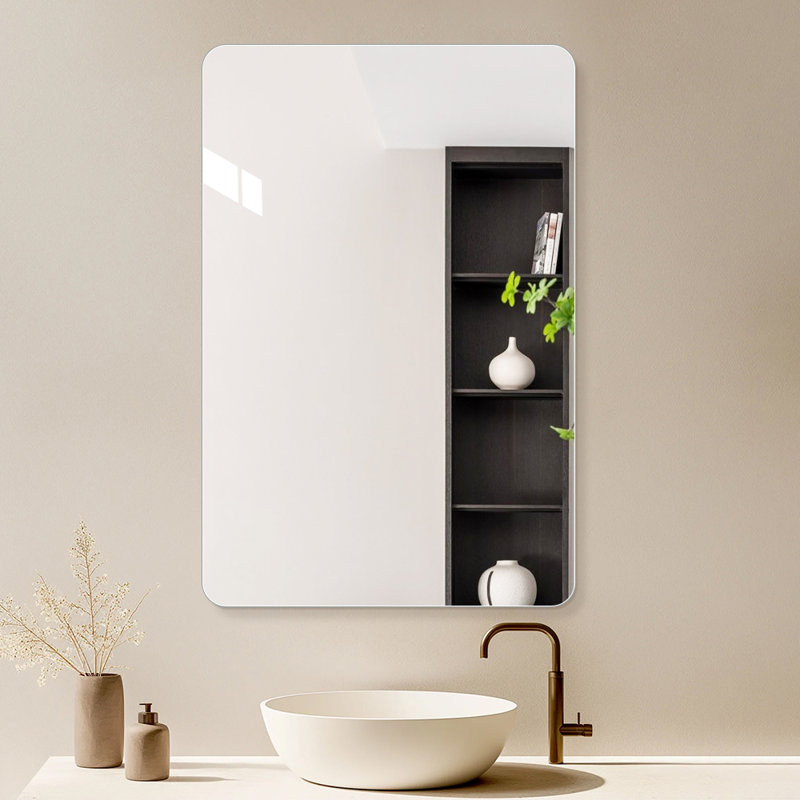 Frameless Bathroom Mirror Rounded Corner HD Explosion Proof Wall Mirror for Vanity Horizontal or Vertical Mount, 32" x 48"