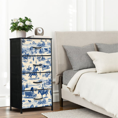 4 Drawer Dresser for Bedroom, Narrow Chest of Drawers, Wooden Top and Study Iron Frame 18"x37.5"-(WxH)