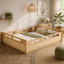 Lit plateforme grand format avec garde-corps pleine longueur, base de lit grand profil bas, aucun sommier tapissier requis, naturel-1364036805