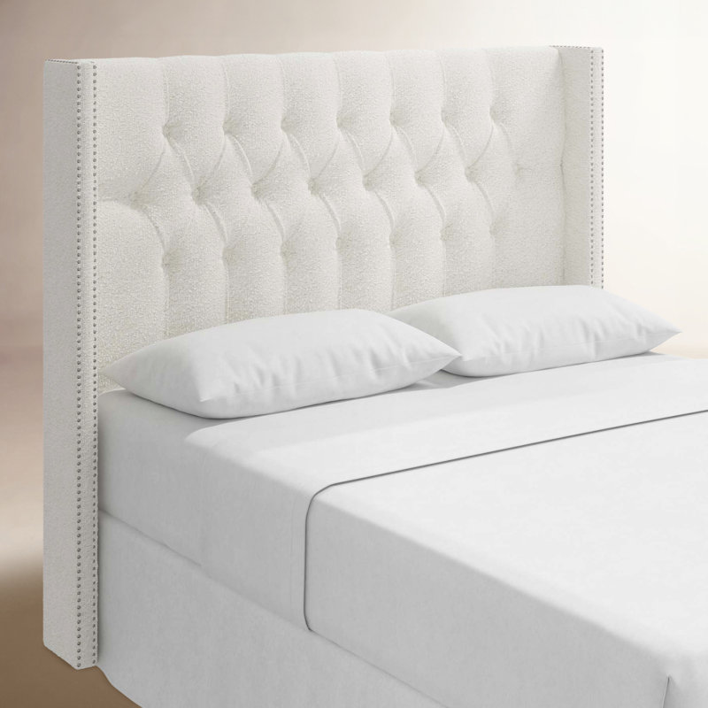 Whitingham Solid Wood Headboard, Queen, Pewter, Classic Snow Boucle