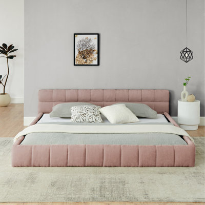 Structure de lit tapissier avec tissu épais, lit plateforme grand format en chenille. Aucun sommier tapissier requis