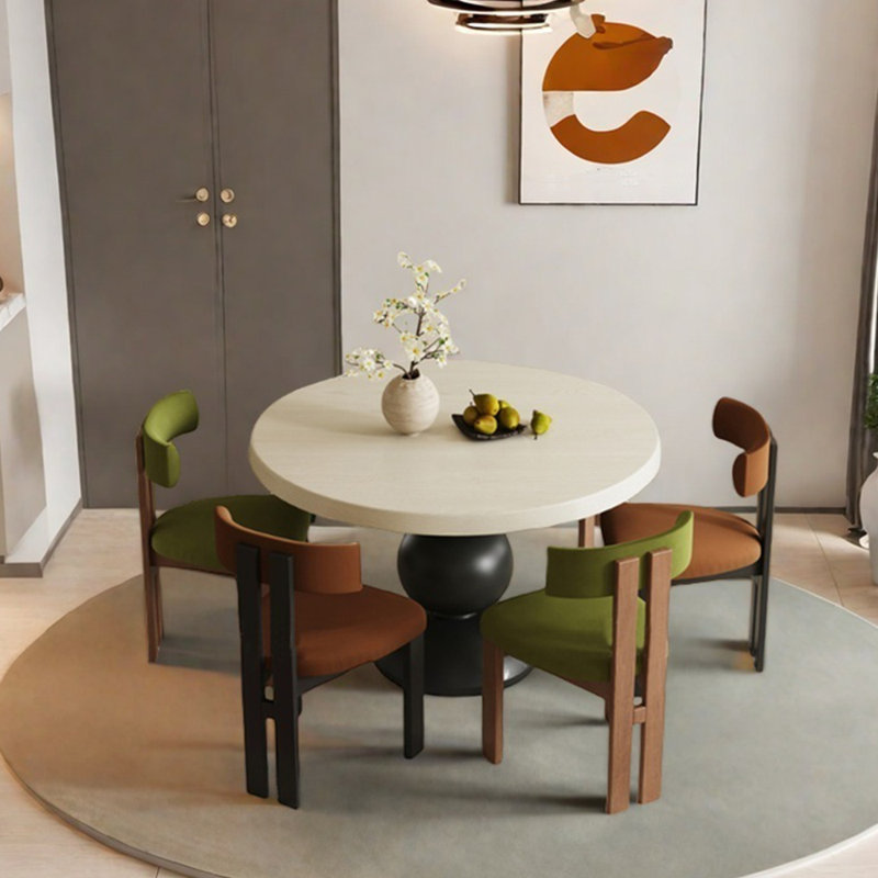 Multilayer solid board round dining table set, Green/Brown, 29.53"H x 47.24"L x 47.24"W, White