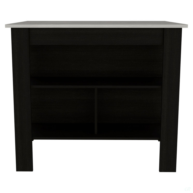 Cala Kitchen Island, Four Legs, Three Shelves, Black/Gray, 35.4" H x 40.5" W x 27.5" D