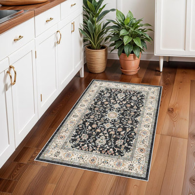 Tapis de couloir lavable - Tapis de cuisine et tapis antidérapant et lavable pour le salon, la chambre et la salle de bain (noir)