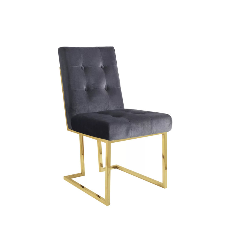 Chaise parsons rembourrée en velours capitonné Dantasia, Gris