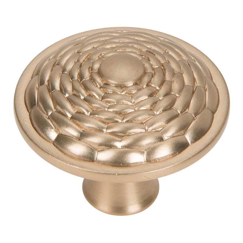 Champagne Brushed Nickel Round Knob with Woven Texture