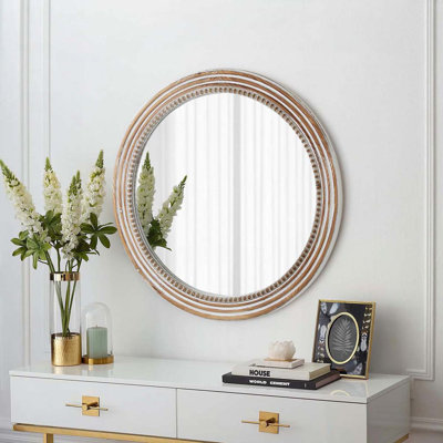 Wooden Farmhouse Round Wall Mirror