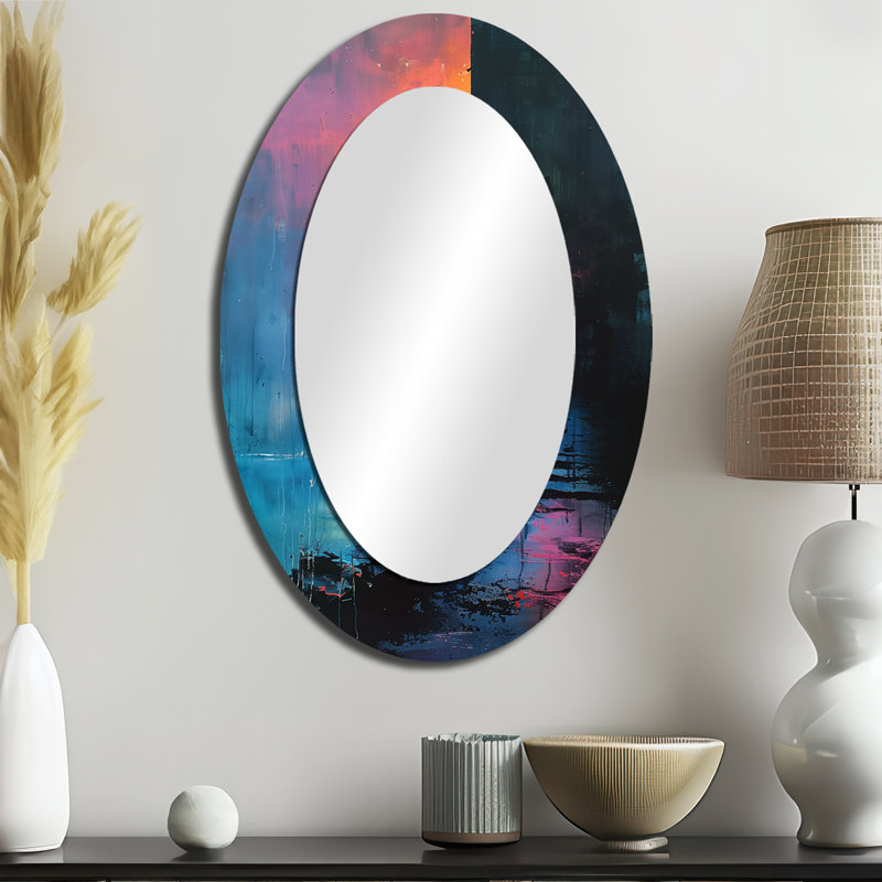 Black Pink Stronghold Fortress Of Dragon I - Black Oval Wall Mirror Decor, 36" x 24"