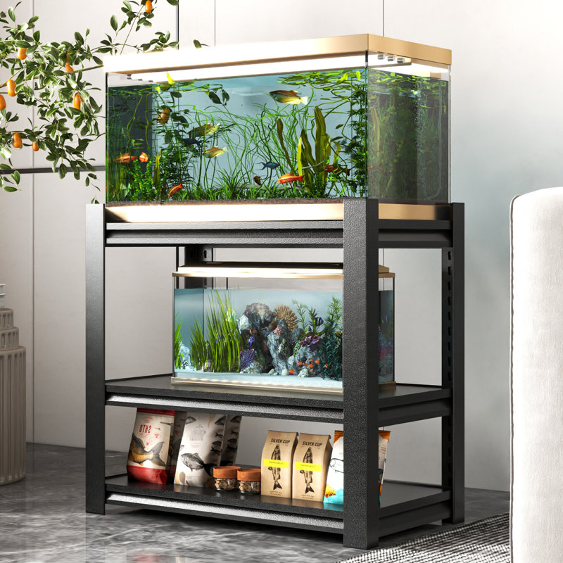 Support d'aquarium en métal de 40 à 50 gallons, conception réglable à 3 niveaux, structure en acier, résistant à la rouille et imperméable, hauteur de tablette réglable, grande utilisation, pieds avec patins de protection du sol, idéal pour la maison
