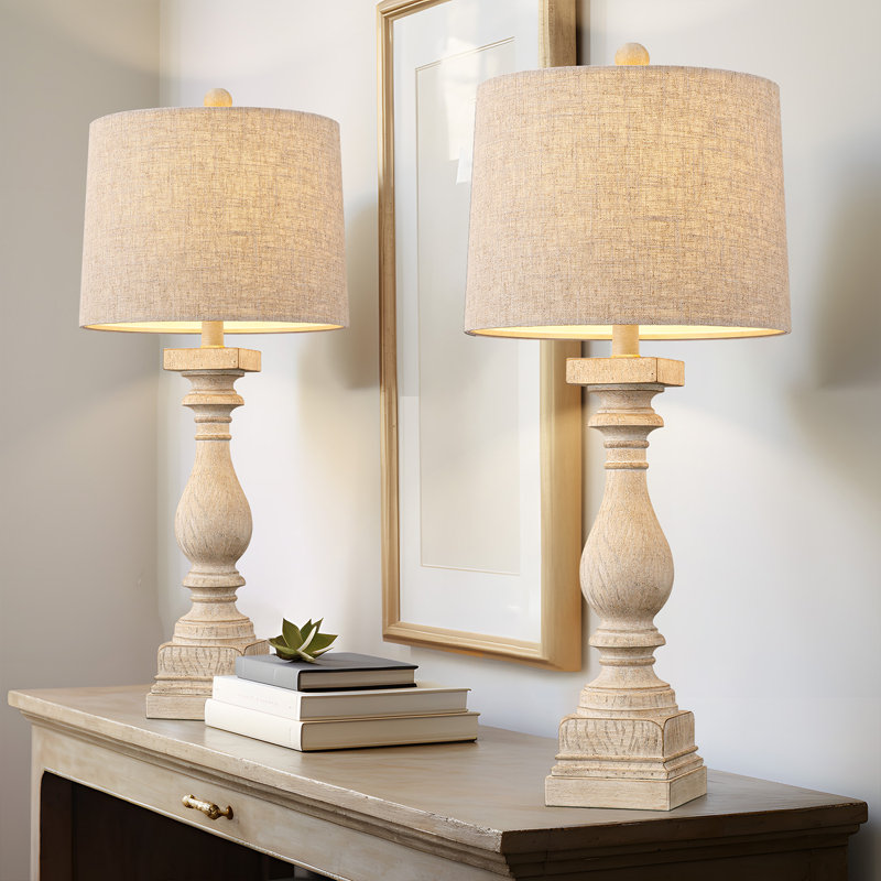 Analisia 27.5＂resin table lamp set with USB for bedroom,living room and study room