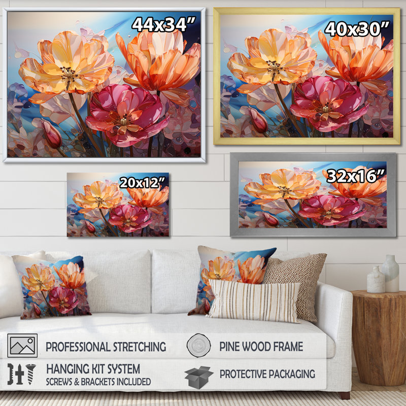 «Glass Tulips», impression sur toile, Cadre naturel flottant, H 34 po x l 44 po x P 1,5 po