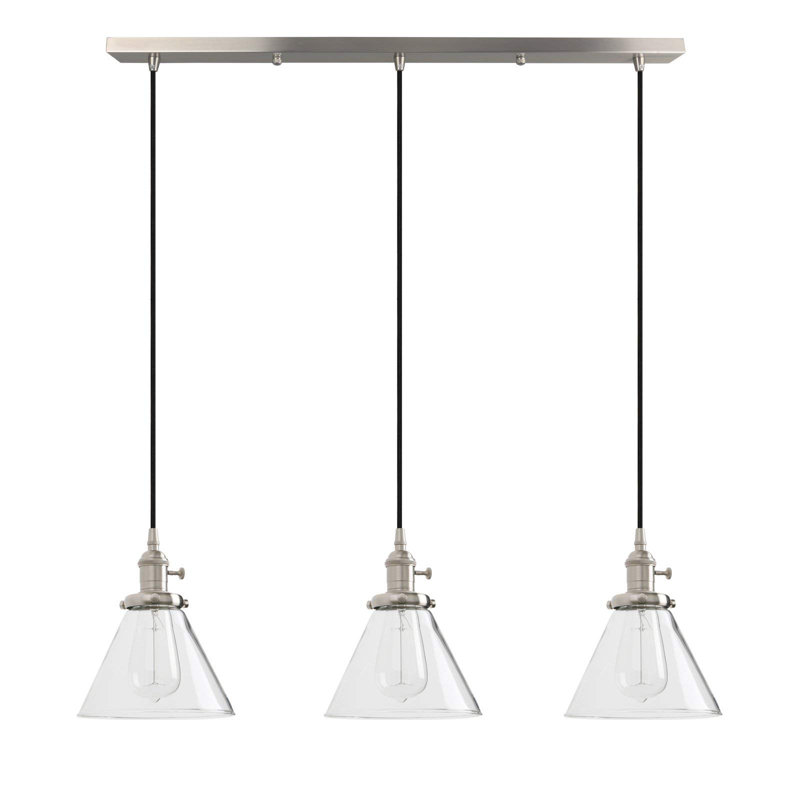 3 - Light Clear Kitchen Island Pendant, Brushed