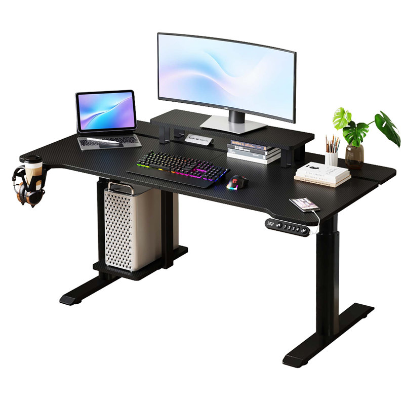Bureau assis-debout électrique à double moteur, réglable en hauteur, avec panneau de jonction et port de charge rapide pour bureau à domicile (BUREAU SEULEMENT, CHAISE NON INCLUSE)