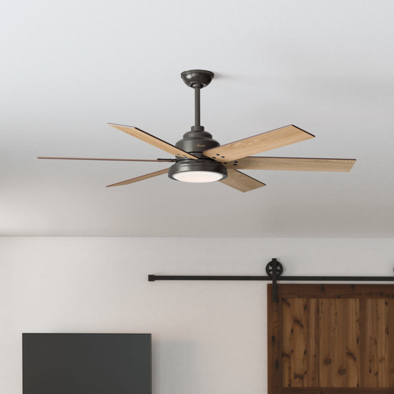 60" Warrant 6 - Blade LED Standard Ceiling Fan with Wall Control and Light Kit Included, Noble Bronze