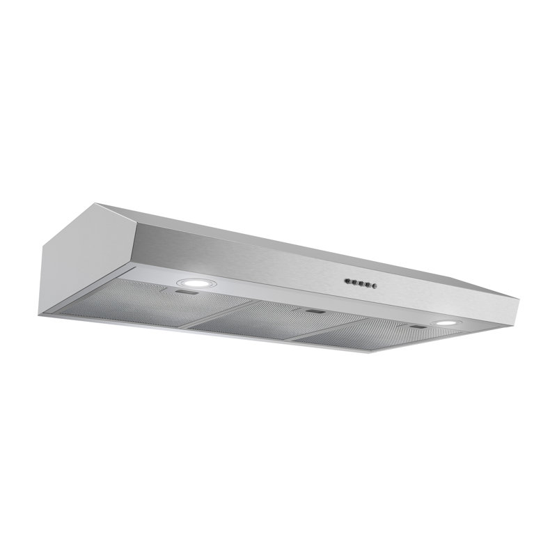 Streamline 36 In. T-8731-1-DL Ostiglia Ductless Undermount 165 CFM Range Hood In Brushed Stainless Steel With Mesh Filters, Push Button Control, LED Lights