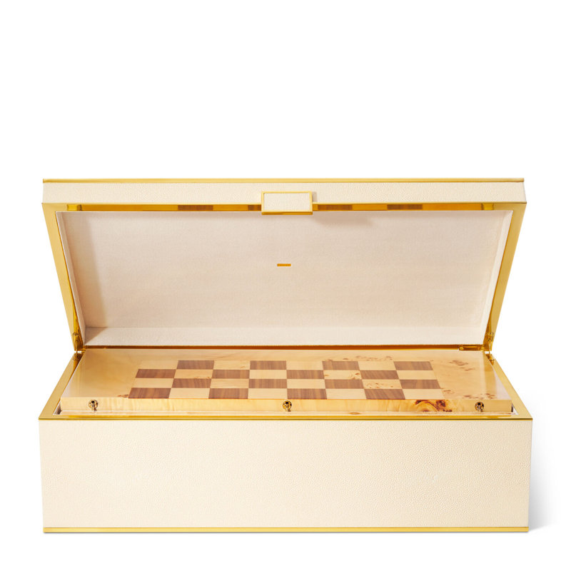 Shagreen Cream/Brass 3 in 1 - Chess, Checkers, and Backgammon Set Board Game