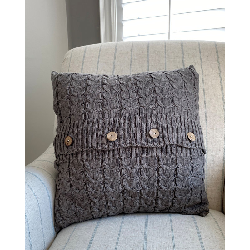 Buttons Reversible Pillow Cover, Gray
