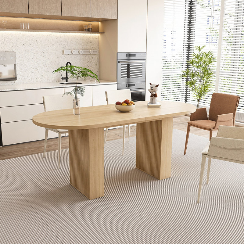 Table de salle à manger rustique rustique ovale avec base profilée, durable et spacieuse pour les réunions de famille et les repas de tous les jours.