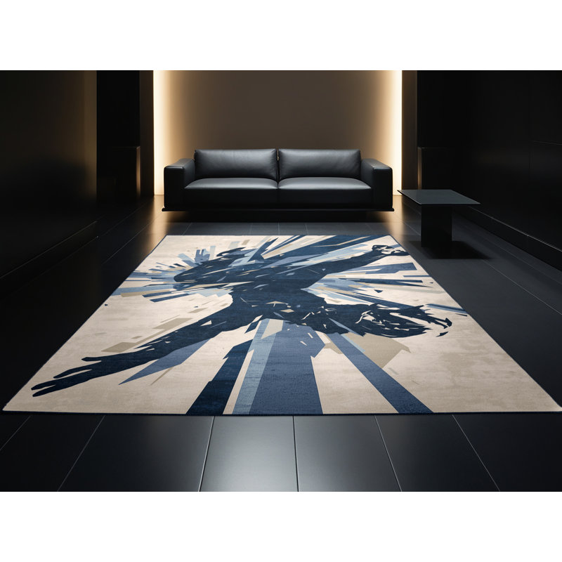 Tapis éclectique beige délavé à la machine Osnas Breakdancer, 7 x 10