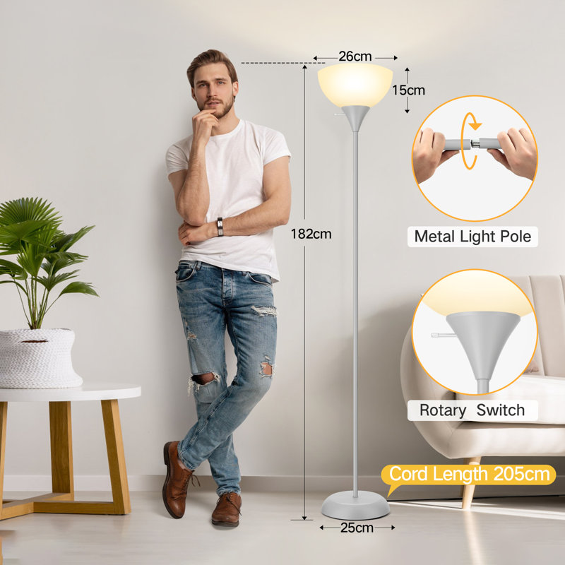 182cm Traditional Floor Lamp with USB and Outlet, Silver Grey