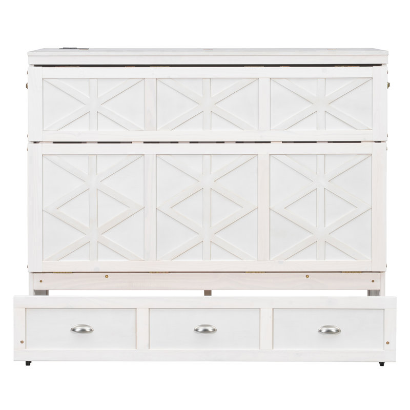 Lit escamotable double avec grands tiroirs, Blanc
