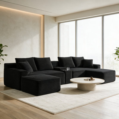 Canapé modulaire 5 pièces sans assemblage à compression, canapé désossé avec console, canapé modulaire à assise profonde pour salon et chambre à coucher