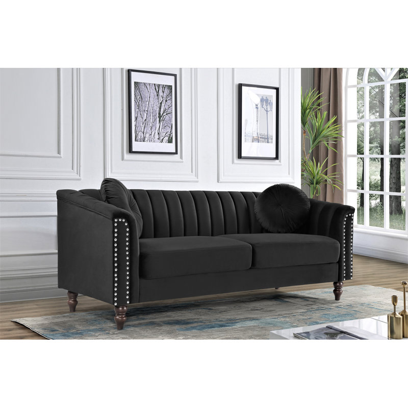 75.2'' Velvet Sofa, Black Velvet