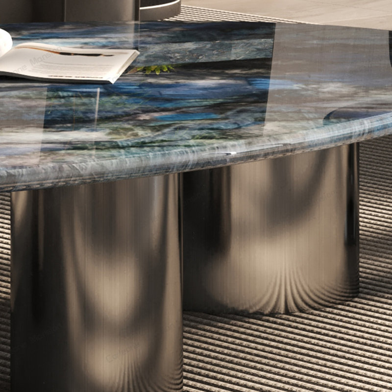 Table basse italienne ovale en pierre micro-cristalline, H 14,6 po x L 47,2 po x l 27,6 po