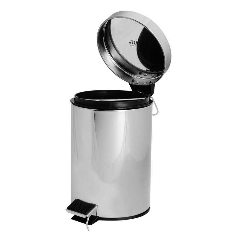 Harbour Housewares 3L Round Bathroom Pedal Bin, Chrome