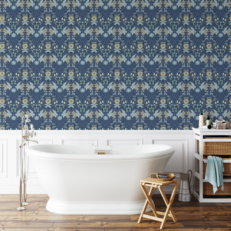 Wild Meadow - Wallpaper, Navy Indigo, Premium Paper