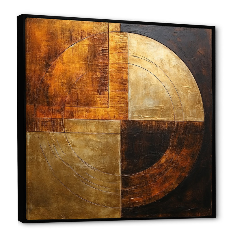 Bronze Brilliance Symetry - formes abstraites, art mural sur toile, Cadre flottant noir, H 30 po x l 30 po x P 1 po