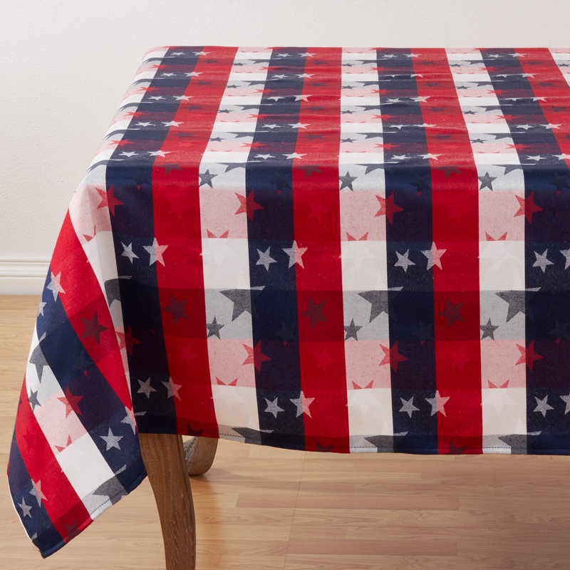 Patriotic Stars & Checkered Tablecloth – Americana Table Linen for Memorial Day, Fourth of July & Holiday Entertaining