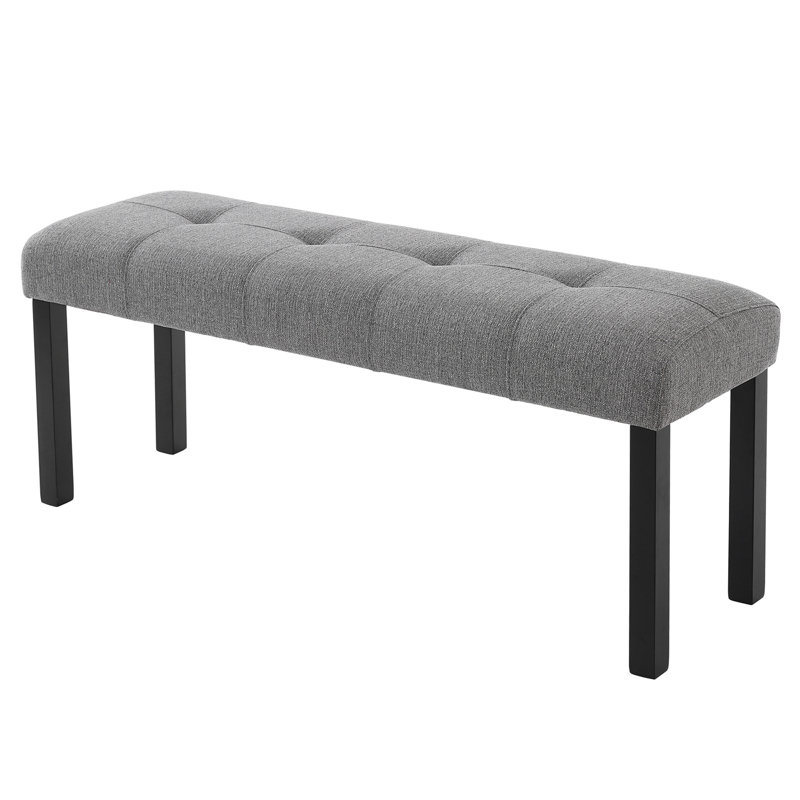 Modern Tufted Linen Dining Bench, Farmhouse Upholstered Entryway Bench With Black Rubber Wood Legs, Versatile For Kitchen, Bedroom, Hallway