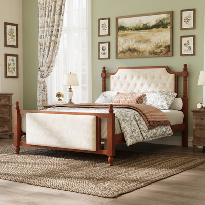 Callista Modern French Country Upholstered Platform Bed with Button Tufted Headboard and Footboard, Solid Wood Frame, and Velvet Upholstery