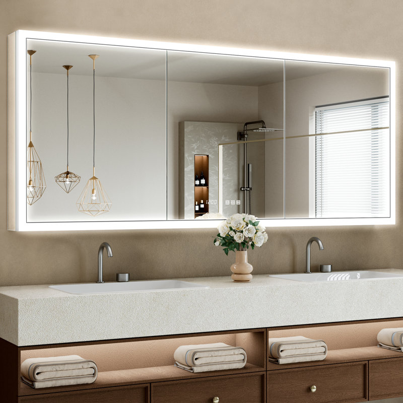 Ciyanna Recessed LED Lighted Medicine Cabinet with 3 Adjustable Shelves, Defogger, Outlets & USBs, 30" H x 72" W x 5" D