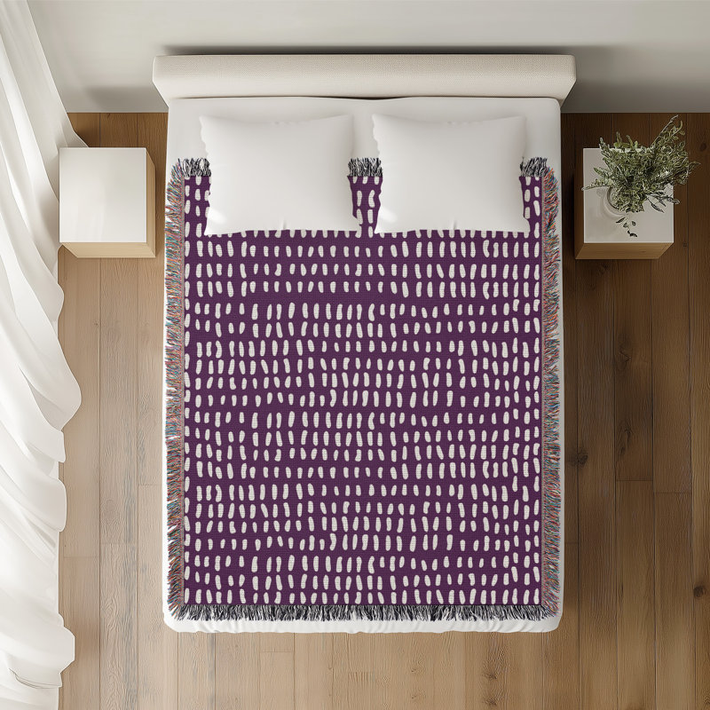 Jeté en coton à imprimé abstrait Kola, 50 x 70, Mauve