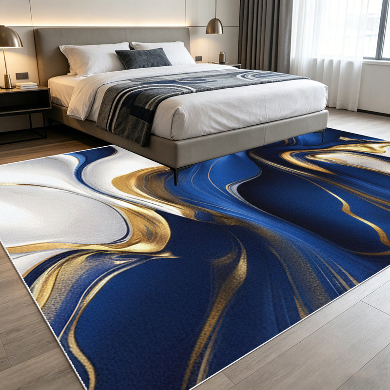 1PC Navy Blue Gold Fluid Marble Abstract area rugs for Living Room, Soft, All seasons, Easy-maintain, Washable Indoor mat, Farmhouse suitable for Dining Room, Bedroom, Entryway, Kitchen, Home Office, Balcony Home Decor, Outdoor Decor.