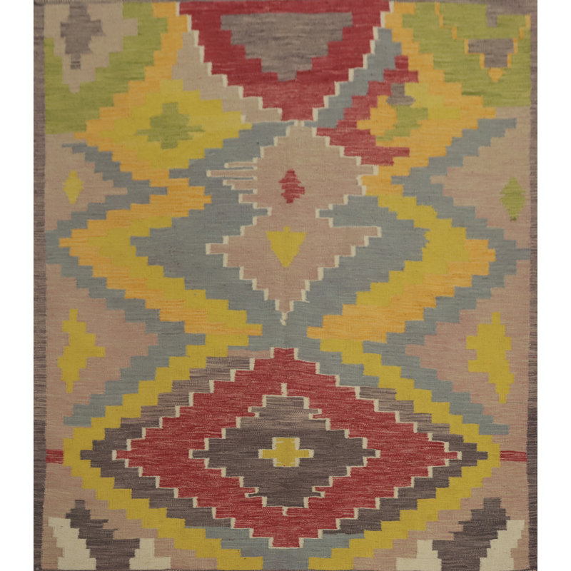 Tapis carré kilim en laine à tissage plat 6 x 6