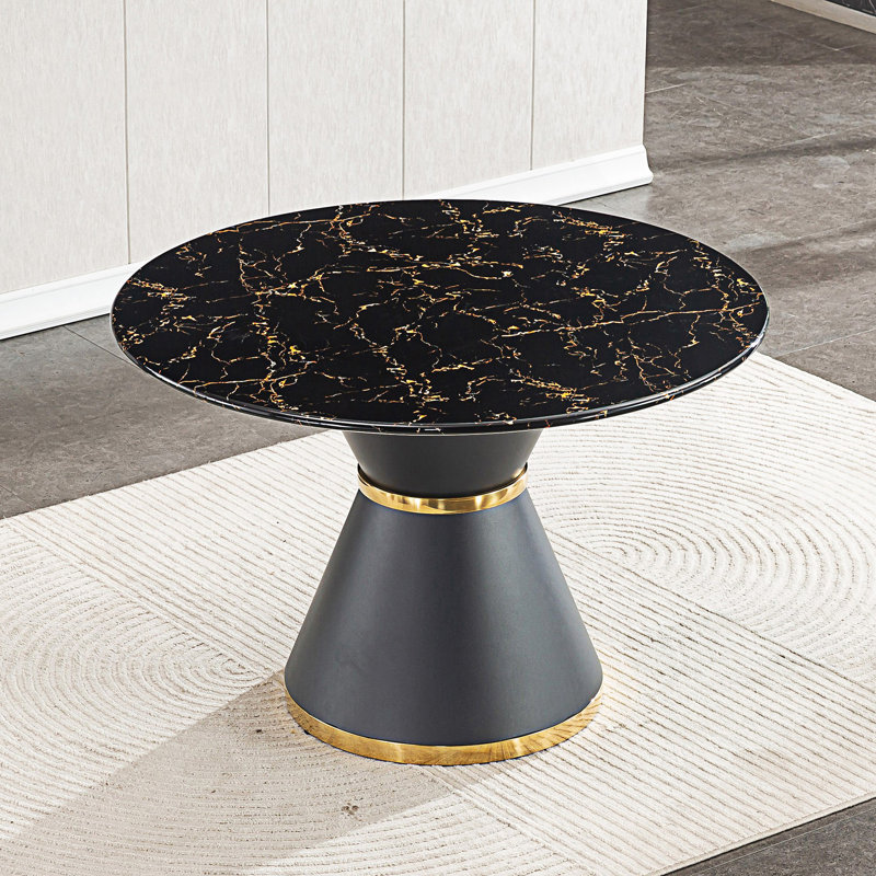 Table de salle à manger ronde en MDF et marbre noir