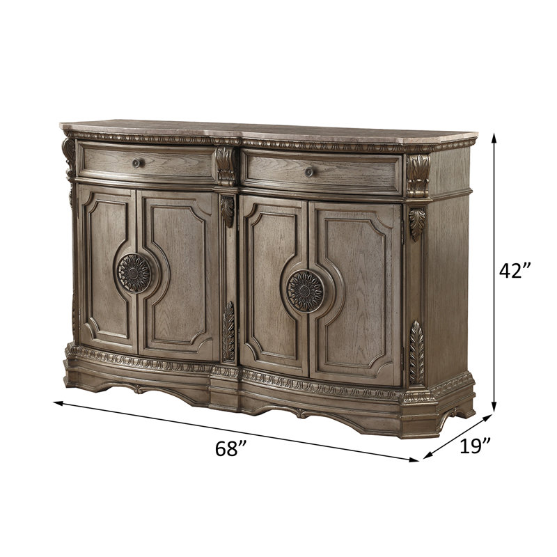 Menlo 68''L 2-Drawer Server with Marble Top in Antique Silver