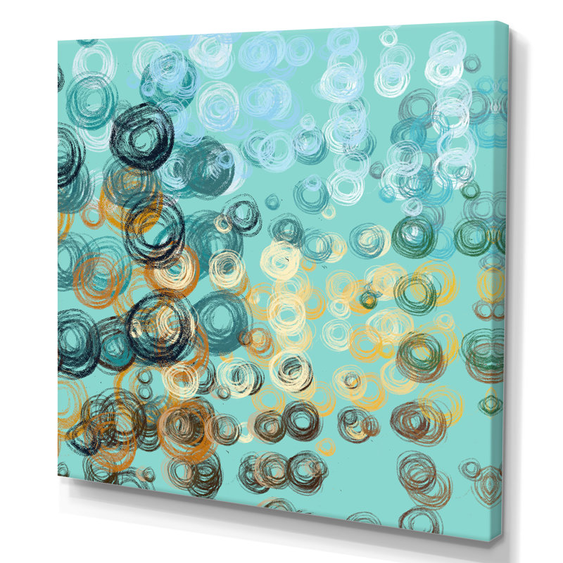 «Turquoise and Blue Grunge Circle Art», reproduction d'art sur toile encadrée, H 36 po x l 36 po x P 1,5 po, Toile tendue
