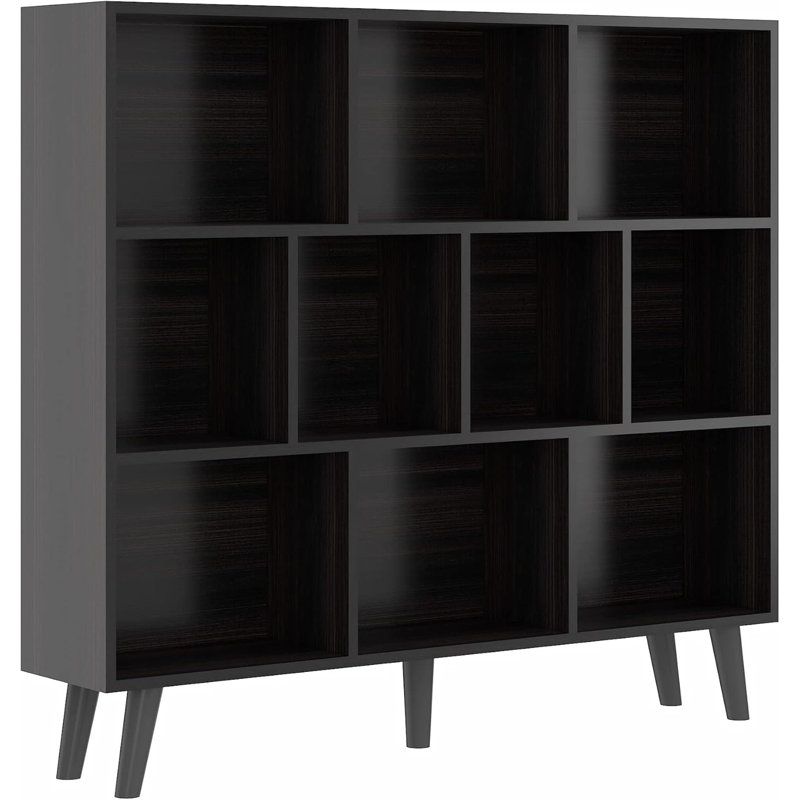 WAHEY Bookcase, 10 Cube Open Storage Display Bookshelf With Legs, HOFB013, 36.8"H x 59.1"W x 9.4"D, Obsidian Wood
