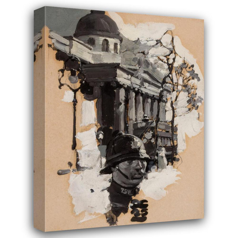 "Police avec bâtiment du Parlement" par Dean Cornwell - Art mural sur toile tendue avec châssis, H 18 po x l 14 po