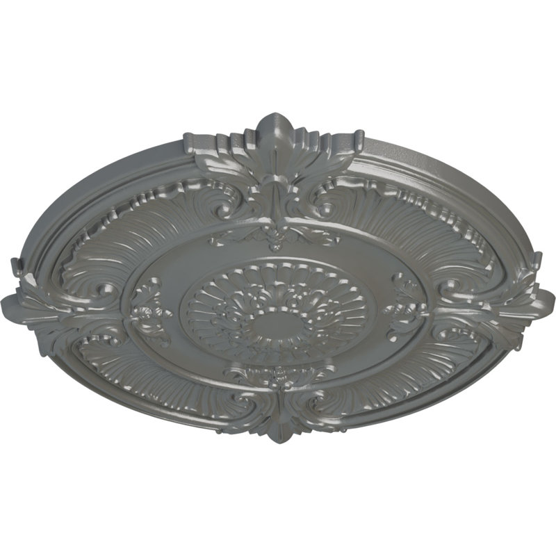 Médaillon de plafond à feuilles d'acanthe Endurathane Attica, diamètre extérieur de 53 1/2 po x P 3 1/2 po (convient aux auvents jusqu'à 4 5/8 po), fini argent peint à la main