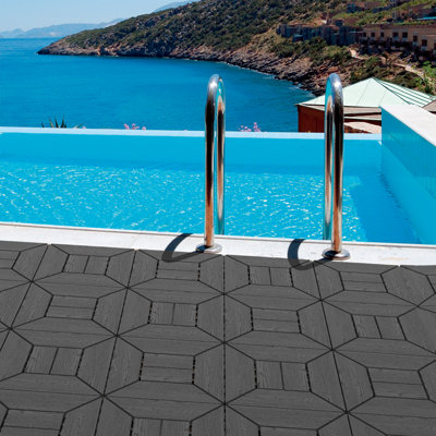 12" Interlocking Deck Tiles, DIY Waterproof Patio Flooring, Easy To Install, Suitable For Poolside, Balcony, Backyard, 44 Pieces In Dark Gray